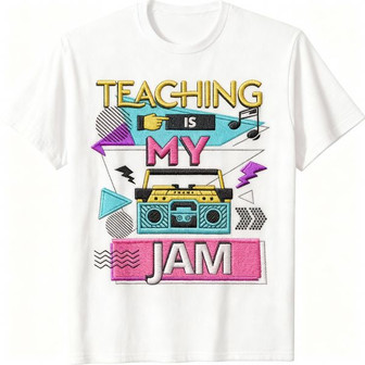 Funny Retro Embroidered Teacher T-shirt - Teaching is My Jam - Thegiftio UK
