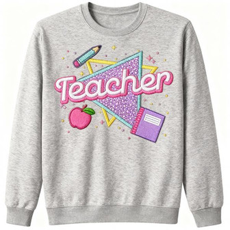 Groovy Old School Teacher Embroidered Sweatshirt 90s Vibe - Thegiftio