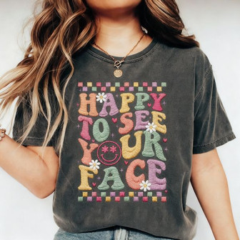'Happy Face' Embroidered Comfort Colors T-shirt for Teachers - Thegiftio UK