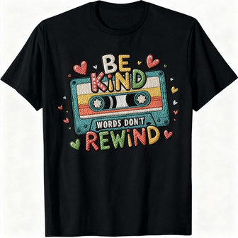 Be Kind Vintage Style 90s Music Lover Embroidered Unisex T-shirt - Thegiftio UK