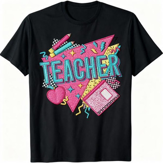 Nostalgic 90s Teacher Vibe - Colorful Embroidered Unisex T-shirt - Thegiftio UK