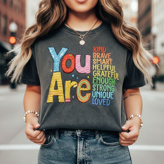 Retro Kindness - Embroidered Comfort Colors Teacher Shirt - Thegiftio UK
