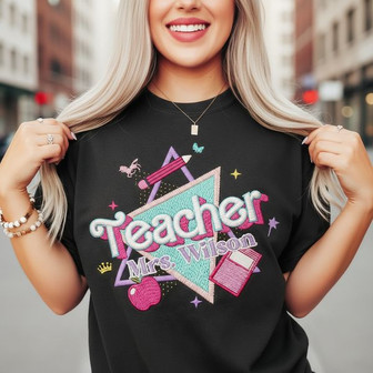 Show Your Spirit - Pink 90s Retro Teacher Embroidered Unisex T-shirt - Thegiftio UK