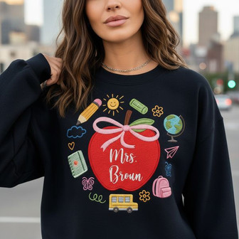 A Unique Gift - Personalized Teacher Name Embroidered Sweatshirt - Thegiftio
