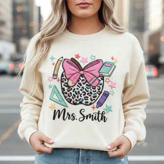 Gift a Custom Embroidered Sweatshirt - Retro Leopard Teacher Apple - Thegiftio UK