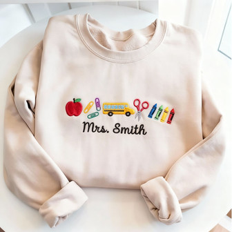 Heartfelt Custom Teacher Icons Embroidered Sweatshirt - Thegiftio