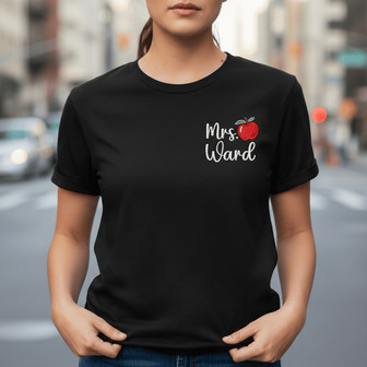 Name-Ready Apple Tee - Back to School Embroidered Unisex Teacher Gift - Thegiftio