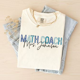 Ultimate Personalized Math Coach Embroidered Comfort Colors Tee - Thegiftio
