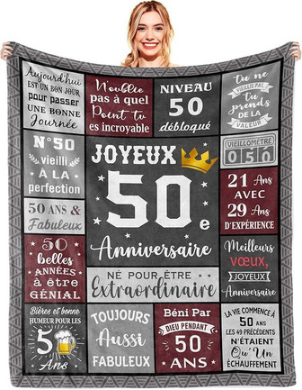 Cadeau 50 Ans Homme, 50 Ans Anniversaire Homme, Idee Idée Cadeau Homme 50 Ans, Cadeau Anniversaire Papa/Grand Pere/Oncle/FrèRe/Mari 50e, 1975 Decoration Anniversaire 50 Ans Homme Couverture 150x130CM - Cadeauxyz