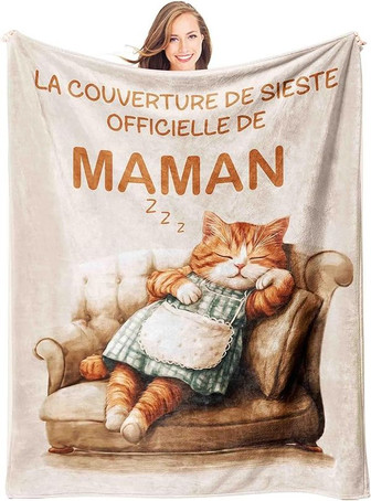 Cadeau Maman, Cadeau Anniversaire Maman - Idee Plaid Couverture Doux Chat Mignon, Cadeau Fete Des Meres Original - Cadeauxyz