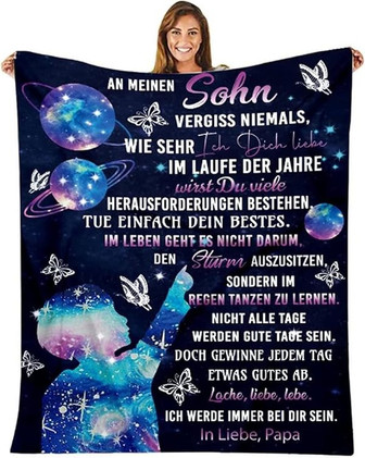 Couverture Douillette Douce Pour Papa Allemand Pour Fils, Courrier AéRien, Message Positif, Encourageant, Moelleux, Cadeau D'Anniversaire Pour Fils, Couverture En Flanelle - Cadeauxyz