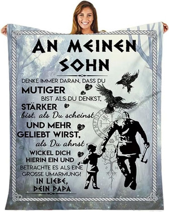 Couverture Douillette Douce Pour Papa Allemand Pour Fils, Courrier AéRien, Message Positif, Encourageant, Moelleux, Cadeau D'Anniversaire Pour Fils, Couverture En Flanelle - Cadeauxyz