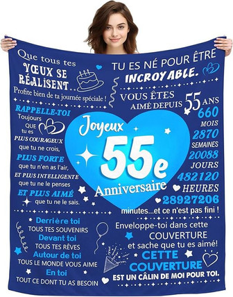 Original 55 Ans Homme Cadeau Plaid Couverture Cadeau D'Anniversaire Pour 55 Ans Papa Ami Mari Oncle Grand-PèRe Cadeau 55èMe Anniversaire Souvenir Idée Canapé Couverture De Sieste (55e) - Cadeauxyz