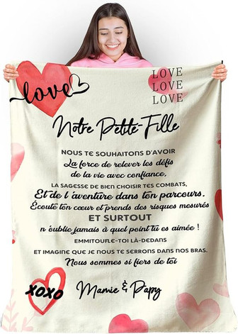 Plaid Personnalisé Doux Pour Offrir à Sa Petite-Fille De La Part De Mamie Et Papi. Idée Cadeau Original Pour Anniversaire, Noel, Mariage. Couverture, Couvre Lit Deco - Cadeauxyz