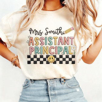 Principal's Retro Vibe Custom Name Embroidered Comfort Colors Tee - Thegiftio