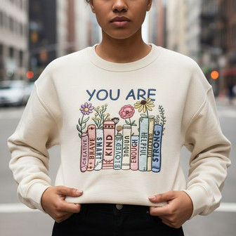 Aesthetic Retro Floral Embroidered Sweatshirt for Teachers - Thegiftio