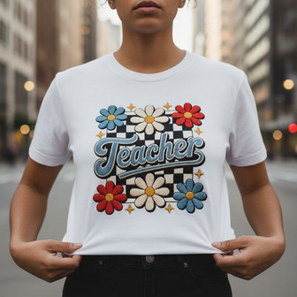 Bloom & Teach - Embroidered Floral Retro Teacher Unisex T-shirt - Thegiftio UK