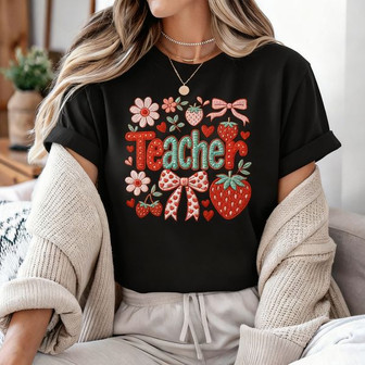 Blossoming Teacher Spirit - Floral Embroidered Unisex T-shirt - Thegiftio UK