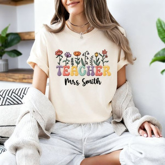 Cherish Your Teacher - Floral Personalized Embroidered Unisex Tee - Thegiftio