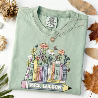 Custom Floral Teacher's Comfort Colors Embroidery Gift - Thegiftio