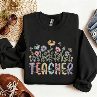 Educator's Wildflower Embroidered Sweatshirt - Aesthetic Gift - Thegiftio
