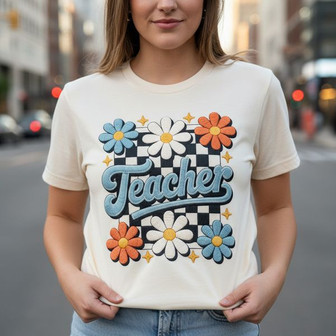 Your Groovy Floral Embroidered Comfort Colors Teacher T-shirt - Thegiftio UK