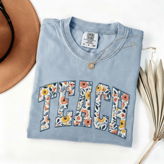 Thoughtful Floral Embroidered Comfort Colors Teacher Tee Gift - Thegiftio UK