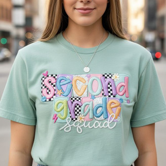2nd Grade Squad Teacher Embroidered Comfort Colors T-shirt Gift - Thegiftio