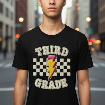 Electrify 3rd Grade - Retro Pencil Embroidered Teacher T-shirt - Thegiftio