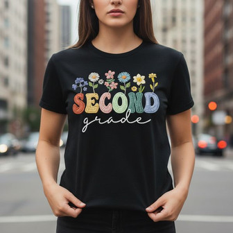 Floral 2nd Grade Joy - A Unique Embroidered Teacher T-shirt - Thegiftio
