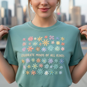 Inclusive Teacher Embroidered Comfort Colors T-shirt Unique Minds - Thegiftio UK
