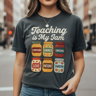 Retro Teacher Embroidered Comfort Colors T-shirt Teaching Is My Jam - Thegiftio