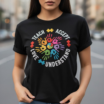Shine with Kind Hearts - Autism Embroidered Teacher T-shirt - Thegiftio UK