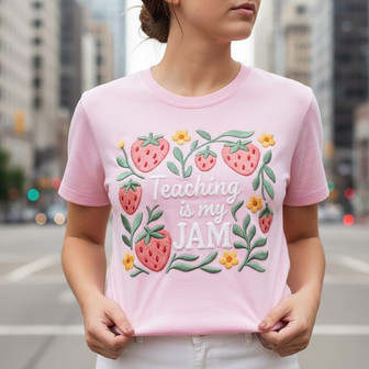 Strawberry Jam Teacher Embroidered Comfort Colors T-shirt - Thegiftio UK