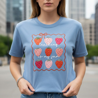Sweet Strawberry Jam Teacher Embroidered Comfort Colors T-shirt - Thegiftio UK