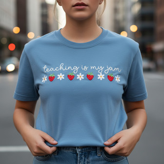 Teaching Is My Jam Teacher Embroidered Comfort Colors T-shirt - Thegiftio UK