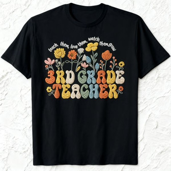 Wildflowers Bloom for 3rd Grade - Embroidered Teacher T-shirt Gift - Thegiftio