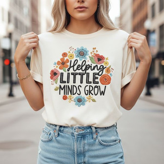 Floral Teacher Embroidered Comfort Colors T-shirt - Grow Minds - Thegiftio