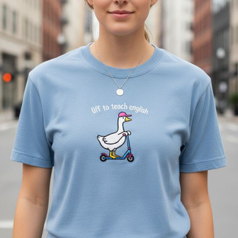 Funny Goose Teacher Embroidered Comfort Colors T-shirt - Thegiftio
