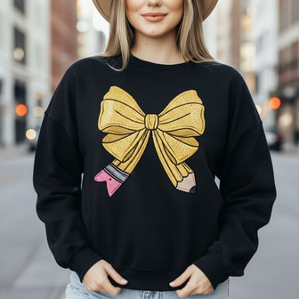Pencil & Bow Charm - The Perfect Embroidered Teacher Sweatshirt - Thegiftio UK