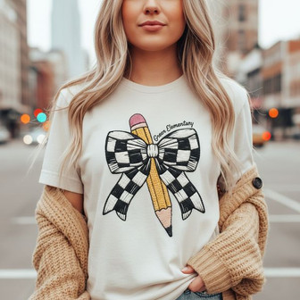 Pencil Bow Magic - A Retro Style Embroidered Teacher T-shirt - Thegiftio