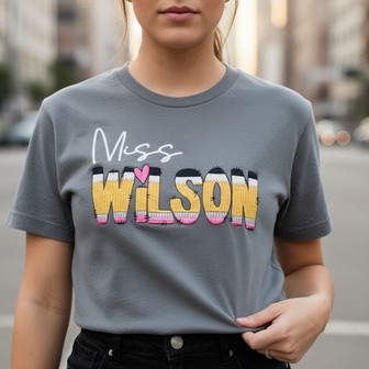 Personalized Pencil Teacher Embroidered Comfort Colors T-shirt - Thegiftio