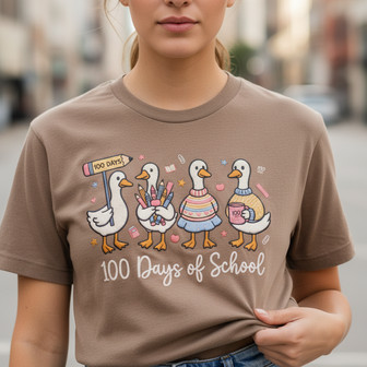 100th Day Silly Goose Teacher Embroidered Comfort Colors T-shirt - Thegiftio