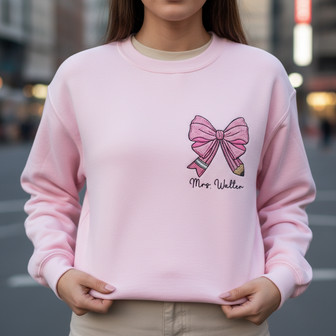 Chic Bow Detail - A Custom Embroidered Teacher Sweatshirt - Thegiftio