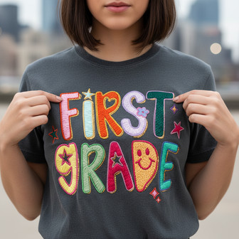Doodle Star First Grade Teacher Embroidered Comfort Colors T-shirt - Thegiftio