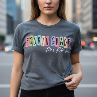 Embroidered Teacher T-shirt - Elevate Your Fourth Grade Magic - Thegiftio