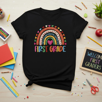 Embroidered Teacher T-shirt - Radiate Joy with 1st Grade Rainbows - Thegiftio