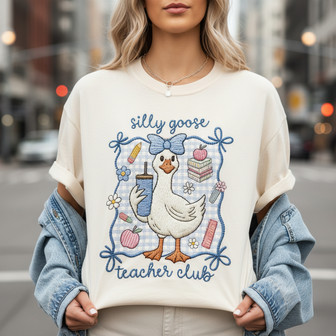 Join the Silly Goose Teacher Club Embroidered Comfort Colors Tee - Thegiftio