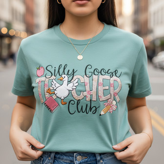 Silly Goose Club Teacher Embroidered Comfort Colors T-shirt - Thegiftio