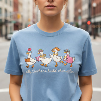Silly Goose Smile - Teacher Embroidered Comfort Colors T-shirt - Thegiftio